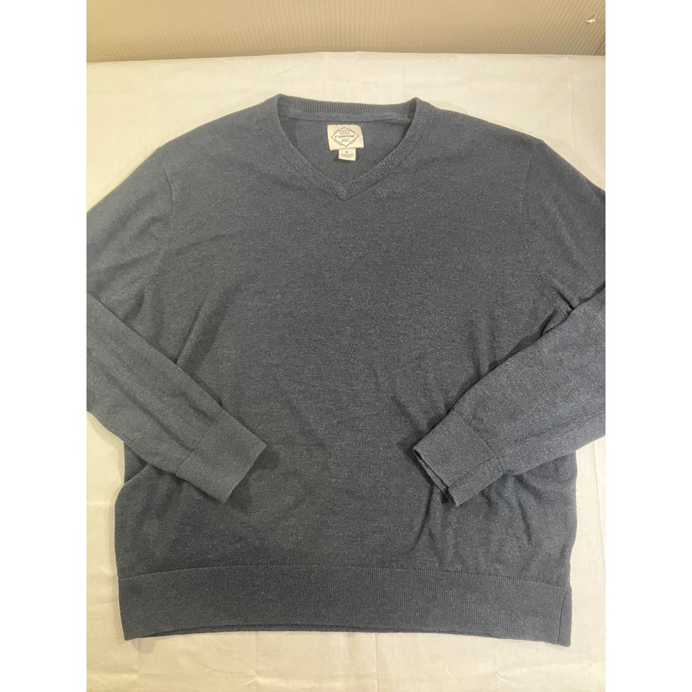 St Johns Bay Mens XL Gray V-Neck Cotton Blend Long‎ Sleeve Pullover Sweater
